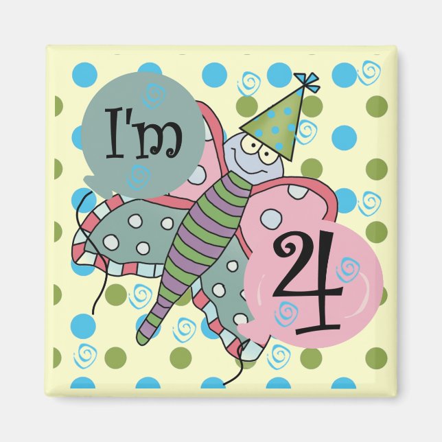 Butterfly 4e födelsedagen Tshirts och Gifts Magnet (Framsidan)