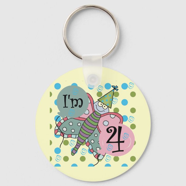 Butterfly 4e födelsedagen Tshirts och Gifts Nyckelring (Framsida)