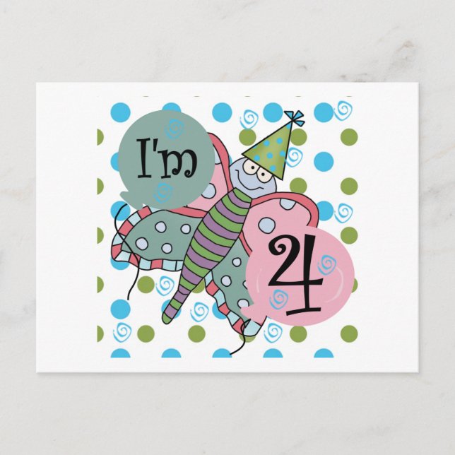 Butterfly 4e födelsedagen Tshirts och Gifts Vykort (Framsida)