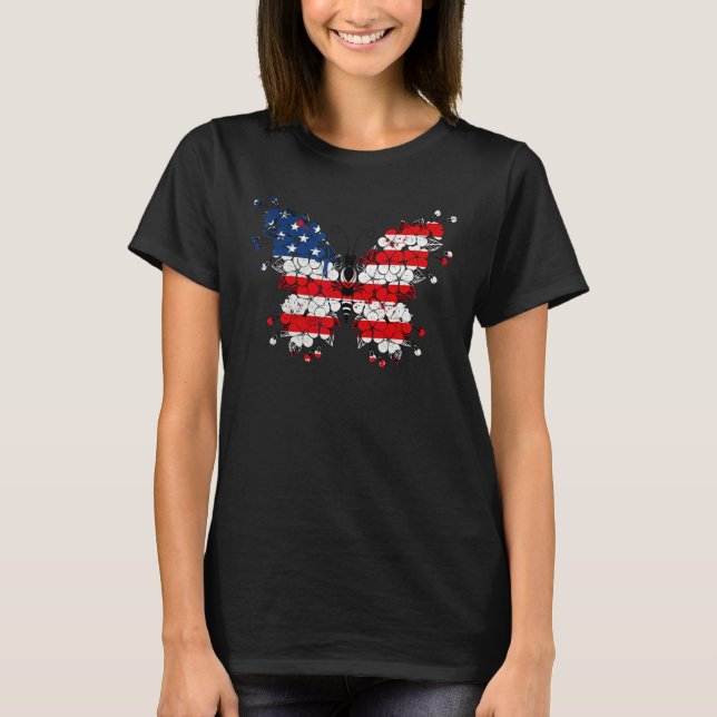 Butterfly 4th Of July American Flag Patriotic T Shirt (Framsida)