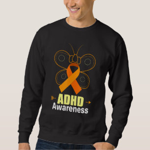 Butterfly Adhd Orange Ribbon Add Adhd Awareness Lång Ärmad Tröja