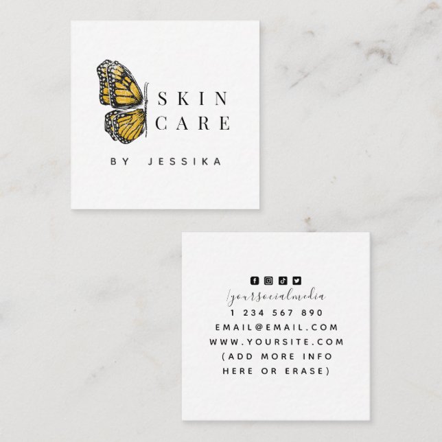Butterfly Aesthetics &Social Media Skincare Beauty Fyrkantigt Visitkort (Fram/baksida)