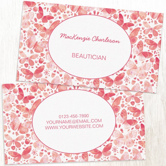 Butterfly-Affärskort Visitkort (Blush peach pink watercolor butterfly pattern custom business card)