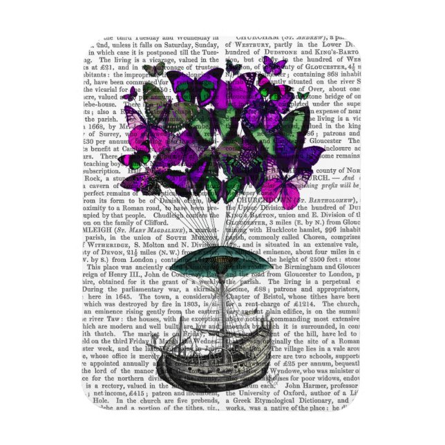 Butterfly Airship 2 Lila and Grönt Magnet (Vertikal)