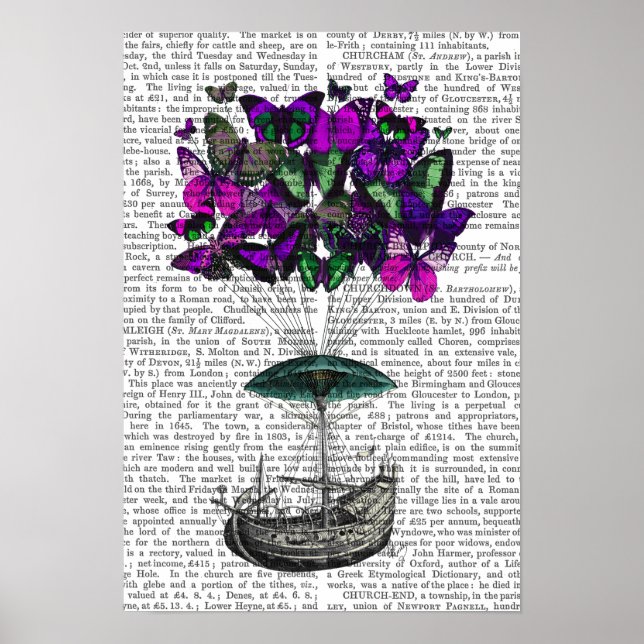Butterfly Airship 2 Lila and Grönt Poster (Framsidan)