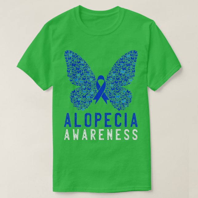 Butterfly Alopecia Awareness Blue Aribbon Supporto T Shirt (Design framsida)