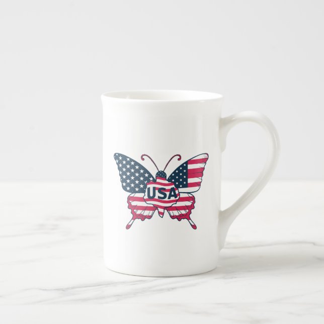 Butterfly American Flagga Design-62616 Benporslin Mugg (Höger)