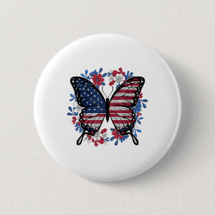 Butterfly American Flagga Patriotic USA 4:e juli Knapp