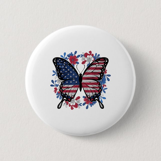 Butterfly American Flagga Patriotic USA 4:e juli Knapp (Framsida)