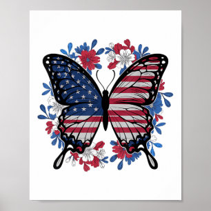 Butterfly American Flagga Patriotic USA 4:e juli Poster