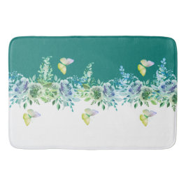 Butterfly and Botanical Teal Bathmat Badrumsmatta