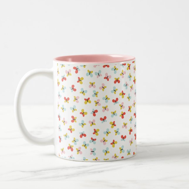 Butterfly And Floral Pattern  Två-Tonad Mugg (Vänster)