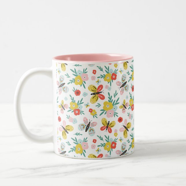 Butterfly And Floral Pattern  Två-Tonad Mugg (Vänster)