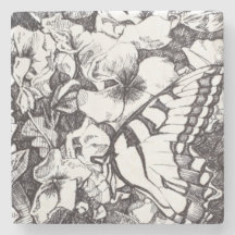 Butterfly and Flowers Detail Stone Underlägg