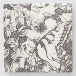 Butterfly and Flowers Detail Stone Underlägg