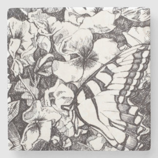 Butterfly and Flowers Detail Stone Underlägg