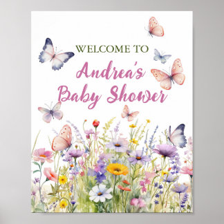 Butterfly and Flowers Party Sign Poster