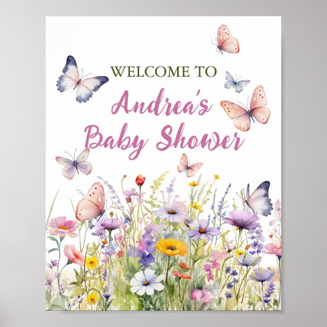 Butterfly and Flowers Party Sign Poster (Framsidan)
