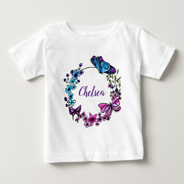 Butterfly and Flowers Wandeans T Shirt (Framsida)