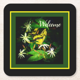 "Butterfly and Jasmine" Square Papper Underlägg Kvadrat