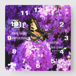 Butterfly and Phlox with Ecclesiastes 3:11 Fyrkantig Klocka