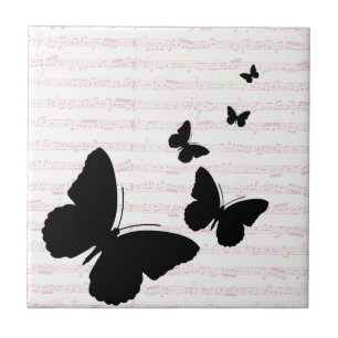 Butterfly and Rosa Notes Ceramic Tile Kakelplatta