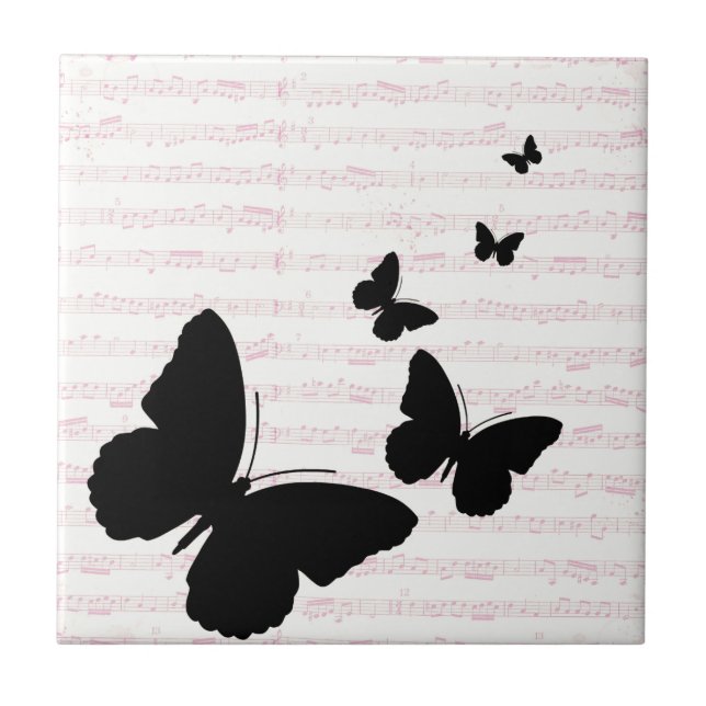 Butterfly and Rosa Notes Ceramic Tile Kakelplatta (Framsidan)