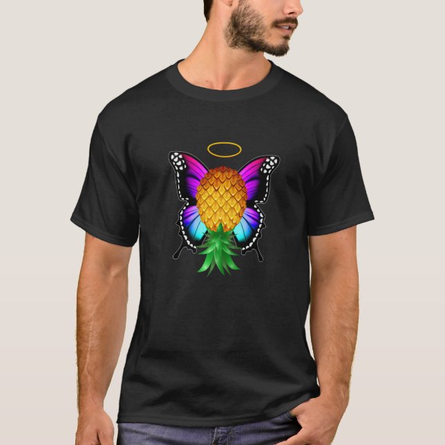 Butterfly Angelic Vingar Swinger Upside Down Pinap T Shirt (Framsida)