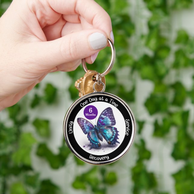 Butterfly Anpassningsbar Sobriety Gift - Clean Gif Rund Silverfärgad Nyckelring (Hand)