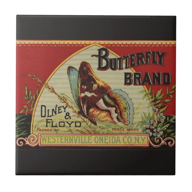 Butterfly Antique Advertising-etikett Kakelplatta (Framsidan)