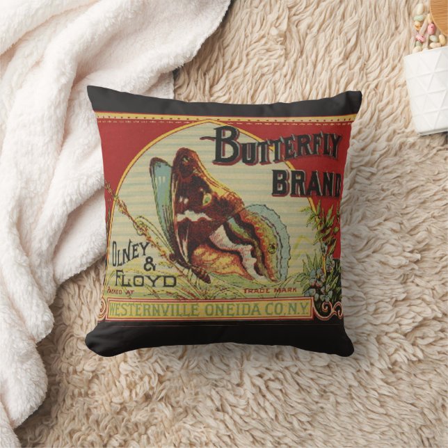 Butterfly Antique Advertising-etikett Kudde (Filt)