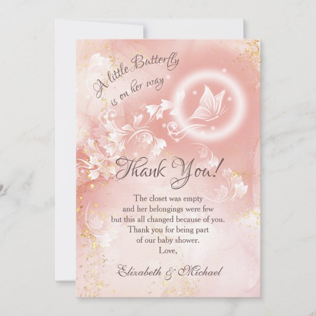 Butterfly Apricot Watercolor Baby Shower Tack Kort (Framsida)