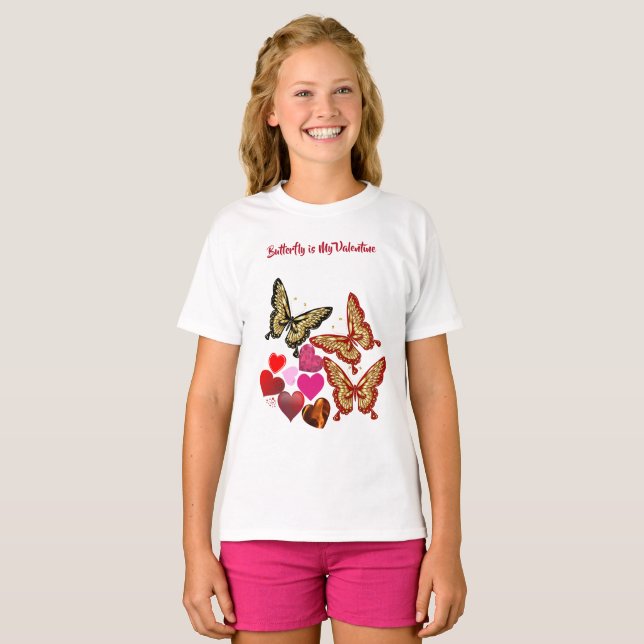 Butterfly är min hjärtans vita hjärt-Cute Girl T Shirt (Hel framsida)