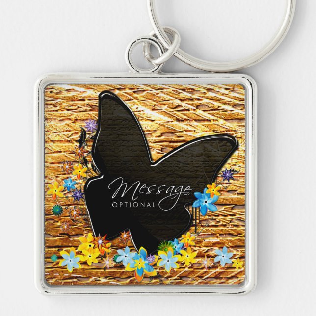 Butterfly Art 25 Keychain Fyrkantig Silverfärgad Nyckelring (Framsidan)