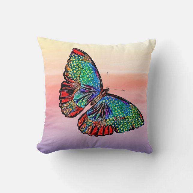 Butterfly Art och Sunset Ombre Pillow Kudde (Framsida)