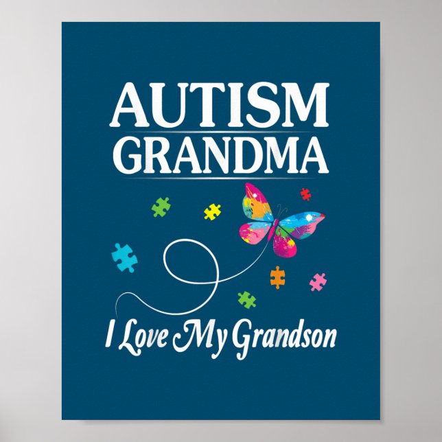 Butterfly Autism Grandma I Kärlek Min morson Aware Poster (Framsidan)