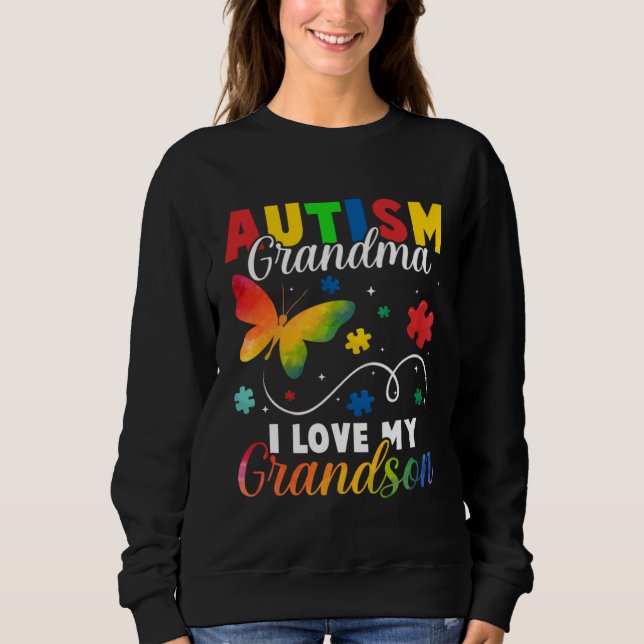 Butterfly Autism Grandma I Love My Grandson Awaren T Shirt (Framsida)