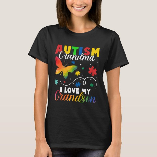 Butterfly Autism Grandma I Love My Grandson Awaren T Shirt (Framsida)