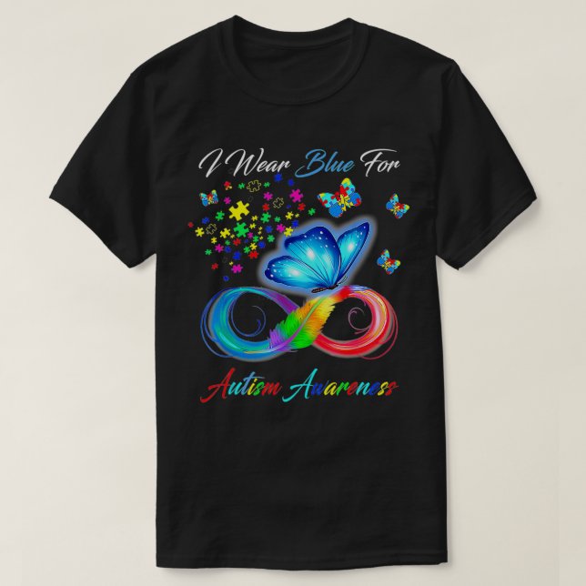Butterfly Autism I Bära Blue for Autism Awareness  T Shirt (Design framsida)
