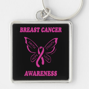 Butterfly/Awareness ...Breast Cancer Keychain Fyrkantig Silverfärgad Nyckelring