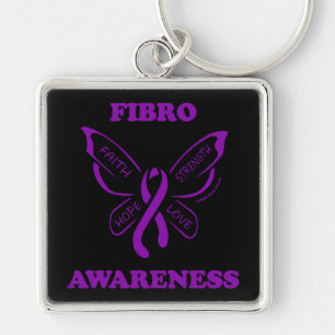 Butterfly/Awareness...Fibro Keychain Fyrkantig Silverfärgad Nyckelring