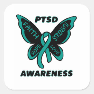 Butterfly/Awareness...PTSD Fyrkantigt Klistermärke