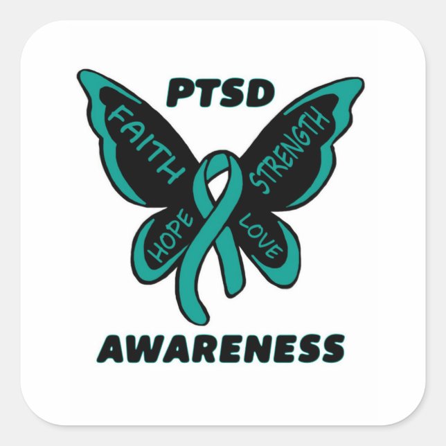 Butterfly/Awareness...PTSD Fyrkantigt Klistermärke (Framsida)