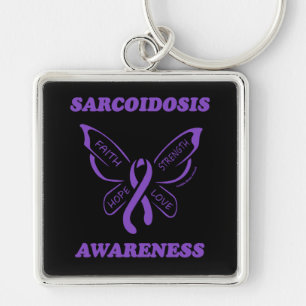 Butterfly/Awareness...Sarcoidos Keychain Fyrkantig Silverfärgad Nyckelring