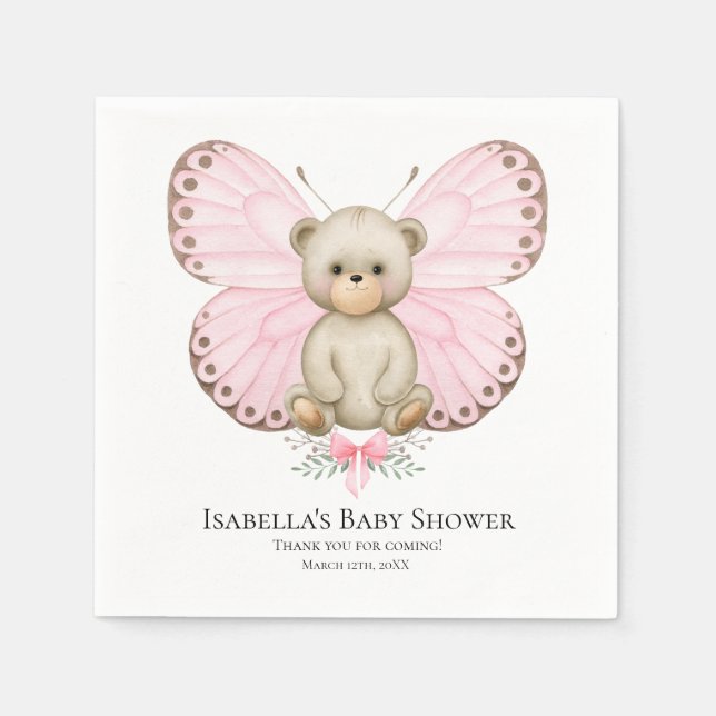 Butterfly Baby Bear Girl | Barnskötare Napkins Pappersservett (Framsidan)