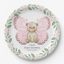 Butterfly Baby Bear Rosa Shower | PAPPRA TALLRIKAR