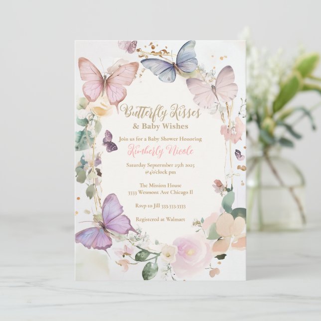 Butterfly Baby dusch Butterfly kysser babyduschen Inbjudningar (Stående Fram)