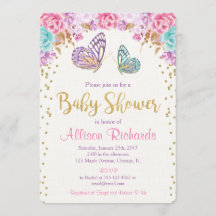 Butterfly baby dusch, rosa lila guld flicka
