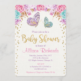 Butterfly baby dusch, rosa lila guld flicka inbjudningar