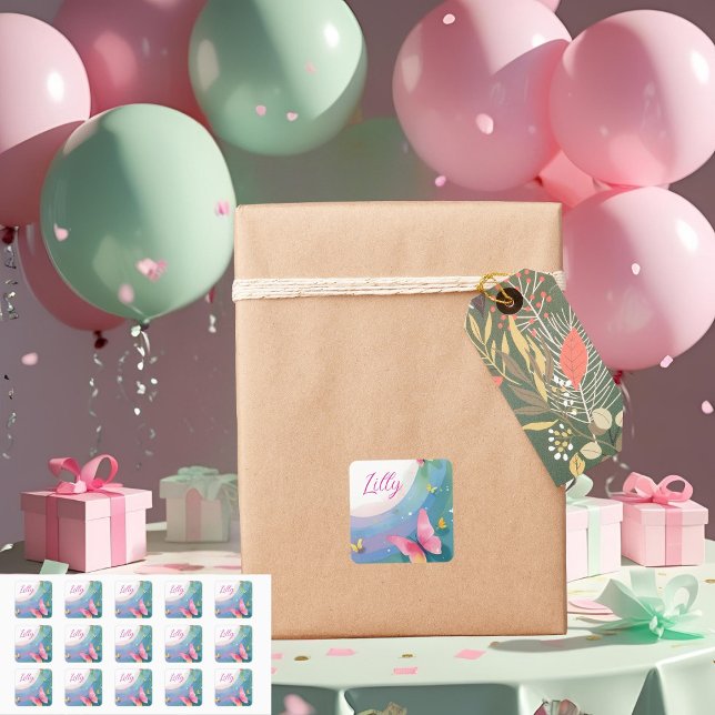 "Butterfly Baby Girl Label Fyrkantigt Klistermärke (Skapare uppladdad)